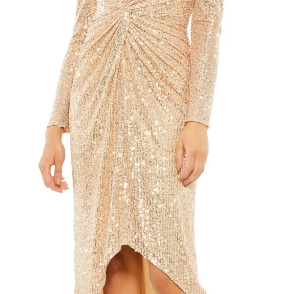 NWT Mac Duggal Rose Gold Sequin‎ Long Sleeve Dress